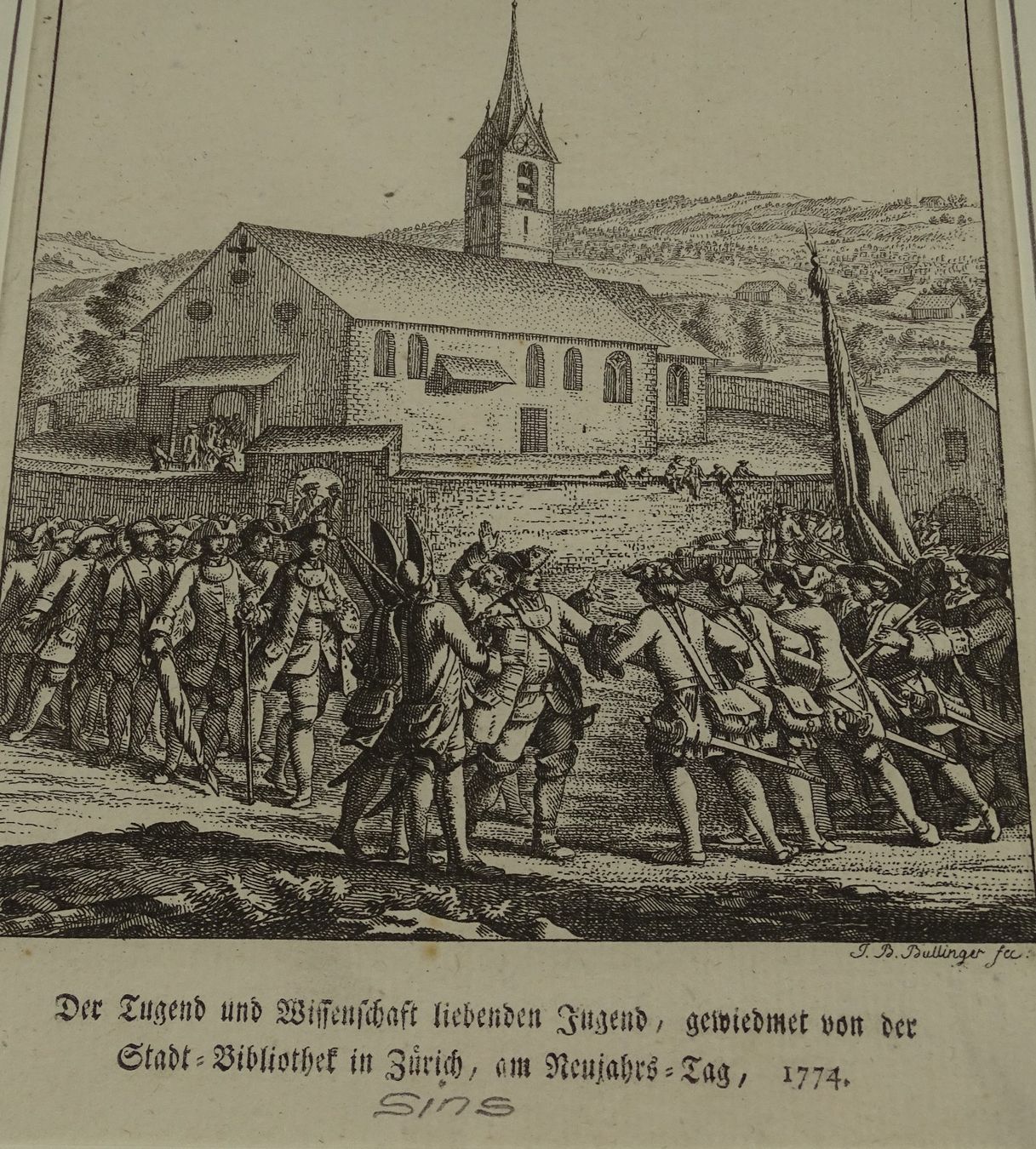 Incisioni: SINS AARGAU, KUPFERSTICH 1774, BULLINGER – Usato da Grüningen venduto da Kartensammler 2
