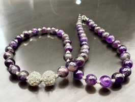 Unikat 💎 Halskette mit Amethyst und Silber, neu