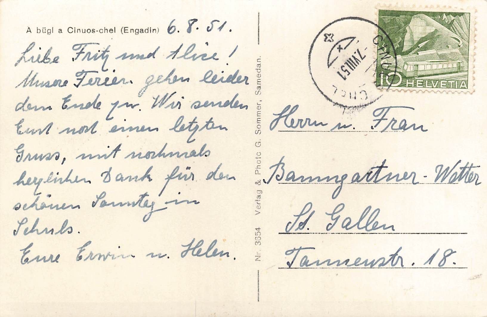 Cartoline postali: A bugl a cinuos chel engadin – Usato da Biasca venduto da Blenio71 1