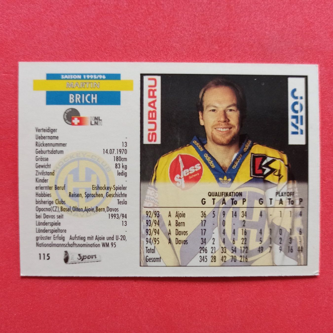 Sammelbilder & Trading cards: Martin Brich - HC DAVOS CARD - 1995/96 – Gebraucht aus Dübendorf von kb86_MOVIE 1