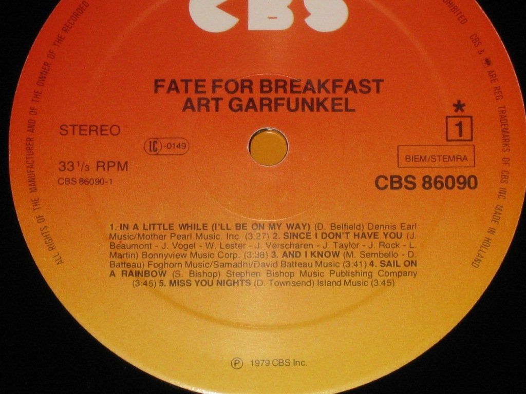 Schallplatten: LP - ART GARFUNKEL - FATE FOR BREAKFAST – Gebraucht aus Steckborn von Quo7 1
