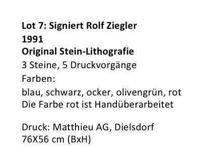 Grafica & Litografie: Rolf Ziegler 1955 - 2010 Original Stein Lithographie E.A. – Usato da Wohlen AG venduto da salamanderspielwaren 1