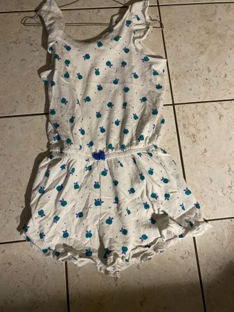 Combishort fille blanc pommes vertes été 12 ans Okaidi