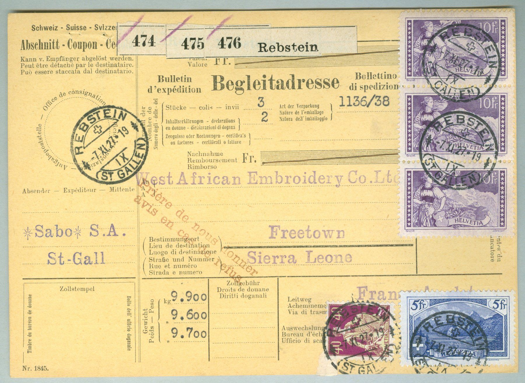 Alle Briefmarken: 1927 Schweiz Bedarfspost – Gebraucht aus Zürich von yago-rot