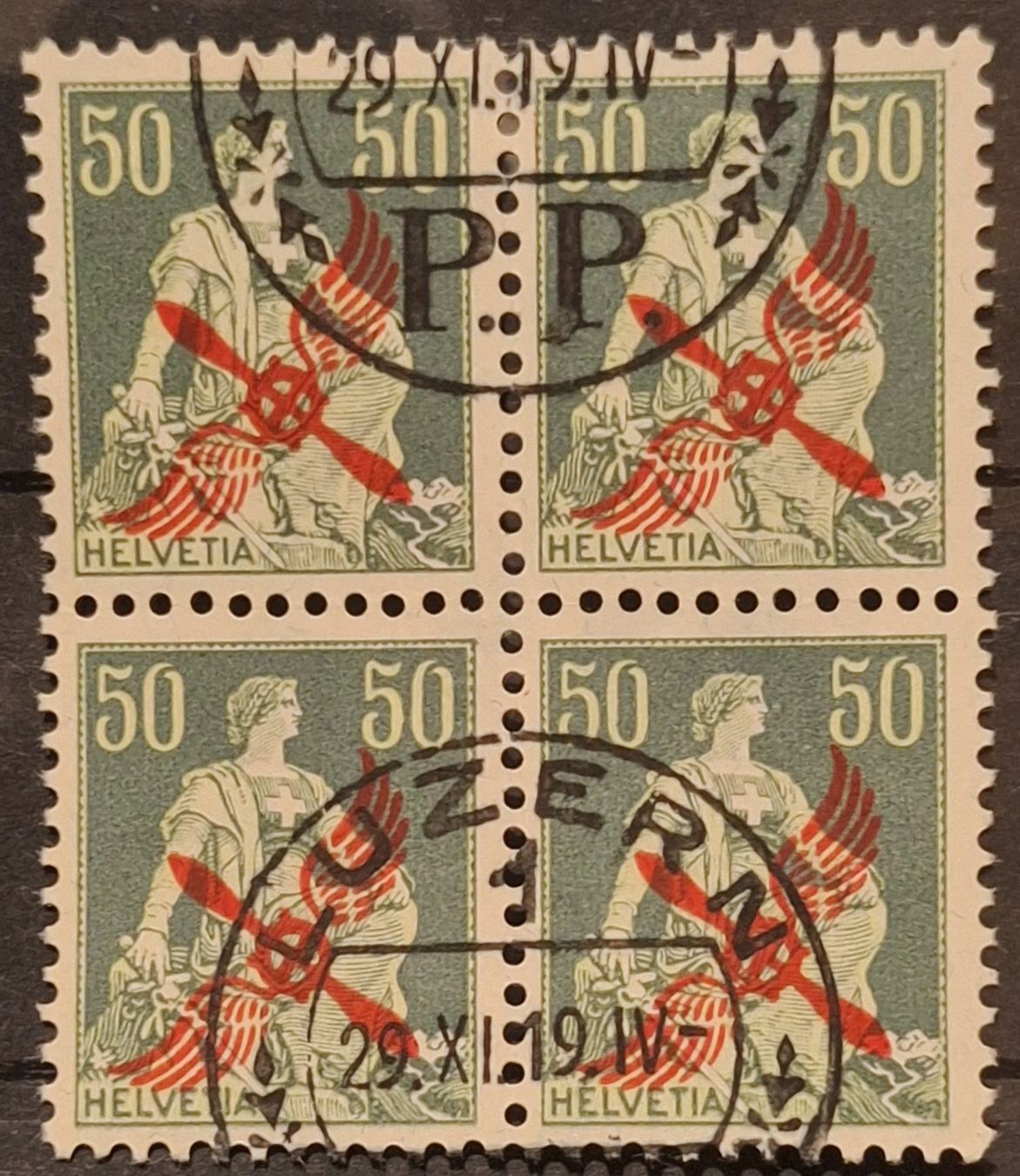 Tutti i francobolli: F2 Viereblock mit Attest Kat. 1800.- – Usato da Balgach venduto da SIMEON27