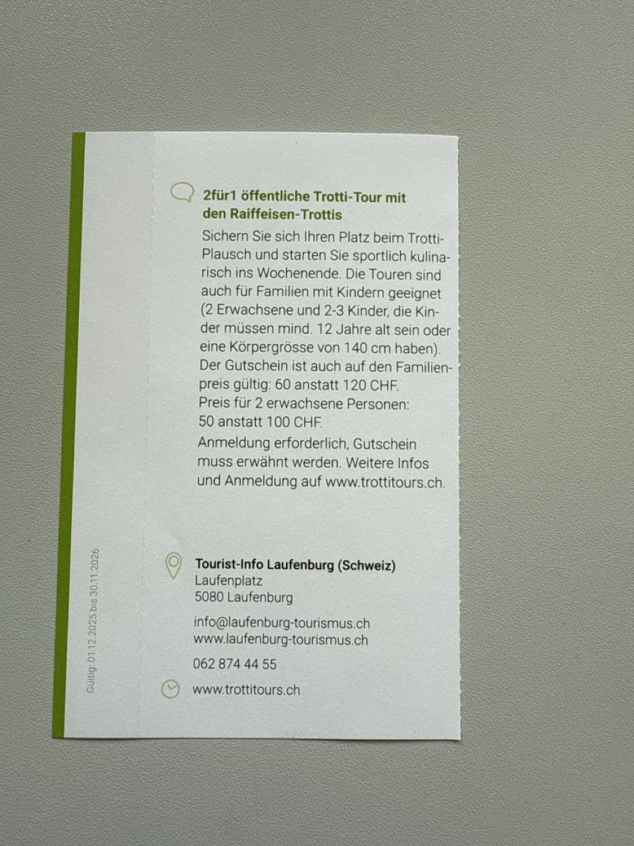 Buoni: 2für1 Trotti Tours Laufenburg – Nuovo (secondo la descrizione) da Veltheim AG venduto da N377Y 1