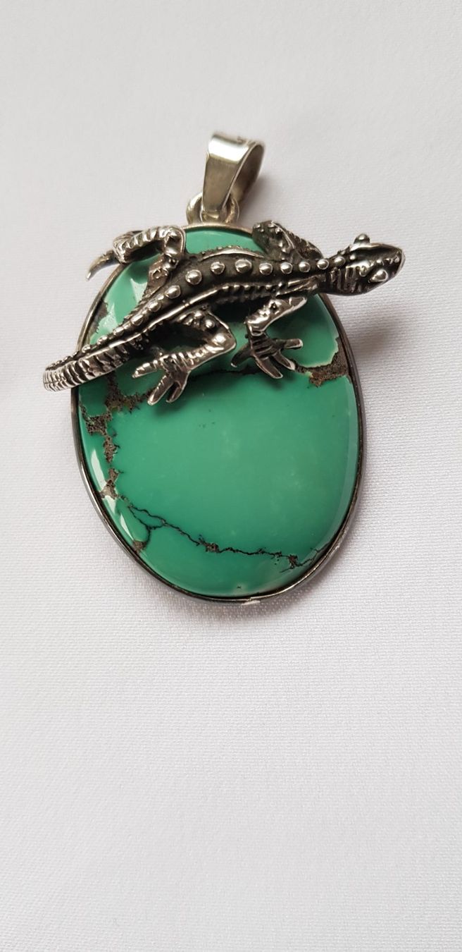Pendentifs: Anhänger Türkis mit Echtsilber-Eidechse massiv – Neuf (Voir description) à Dällikon par Toyfan 1