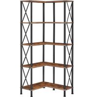 Bücherregal 5-stöckig, Bücherschrank, Eckregal vintagebraun
