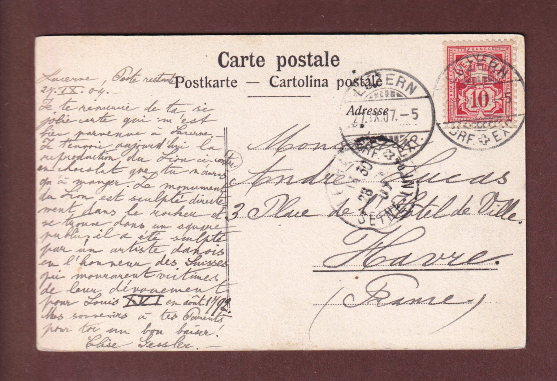 Cartes postales: LUZERN - Löwendenkmal - 1907 – D'occasion à Pully par nicecards-shop 1