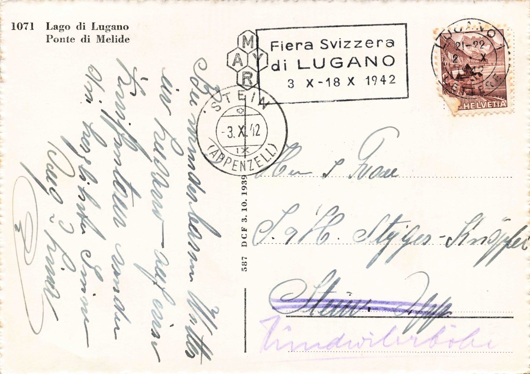 Cartoline postali: Lago di lugano Melide G – Usato da Biasca venduto da Blenio71 1