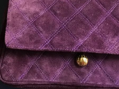 Sac à bandoulière Vintage, Cuir-velours Violet, Chaîne dorée