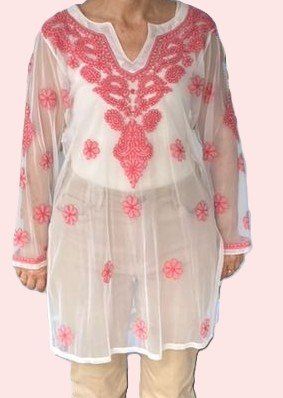 Leichte Sommer Tunika, Grösse S, in Weiss/Pink