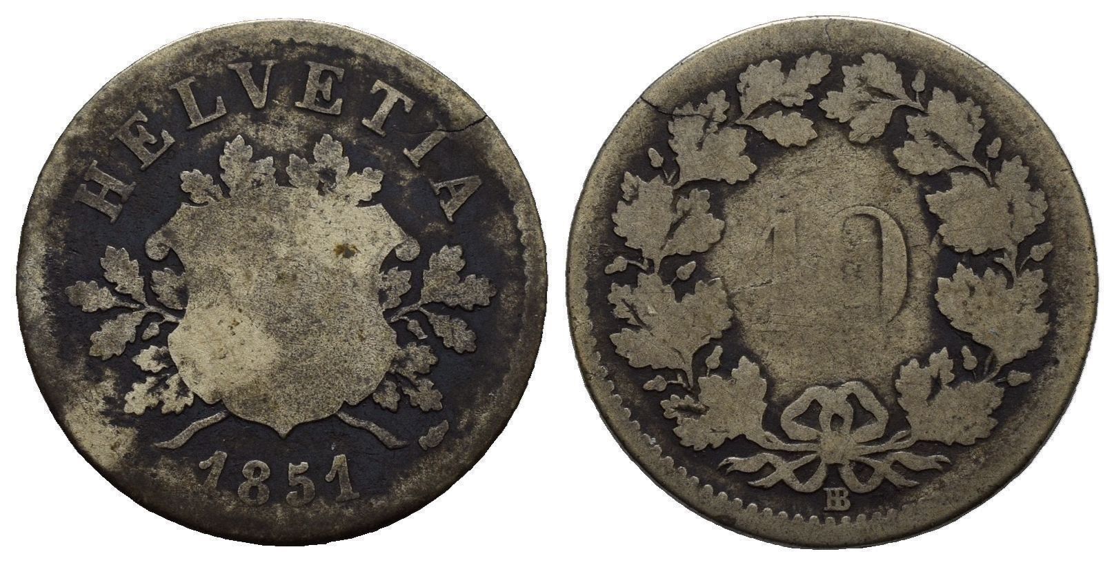 Tutti le monete: 10 Rappen 1851 /146 – Usato da Trimbach venduto da Solothurn1