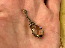 JUGENDSTIL ZARTER ANHÄNGER SILBER 800-ER RAUCHTOPAS SAATPERL