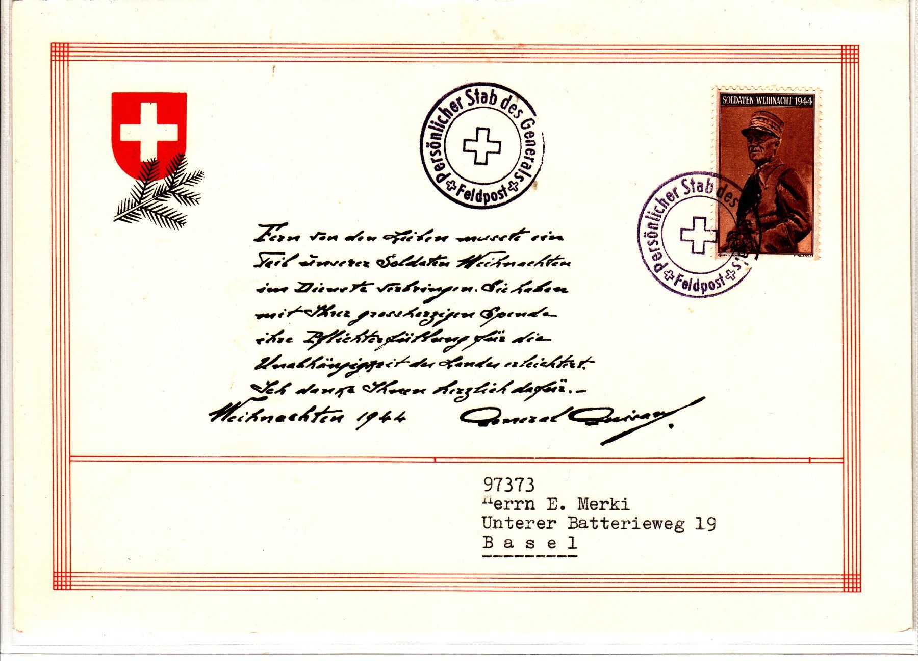 Alle Briefmarken: Kommandostab Generalskarte Deutsch Kat.20.- – Gebraucht aus Herrliberg von Lfrifda
