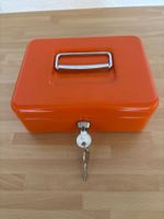Kasse für Münzen und Scheine, 21x8x16 cm, orange, Metall