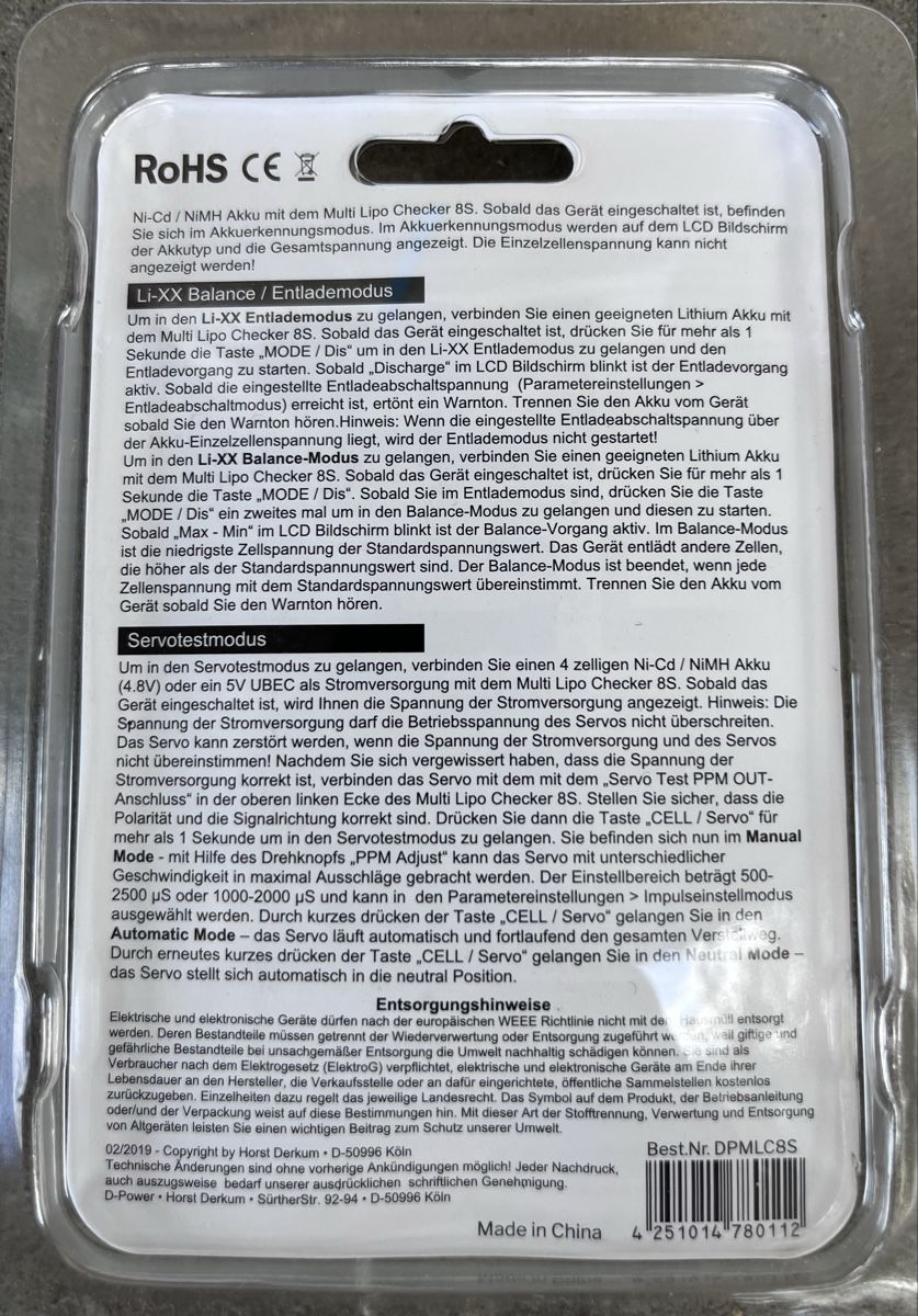RC Modellbau: D-Power Multi Lipo Checker 8S Akkutester neu – Neu und originalverpackt aus Meinisberg von Berosos 1