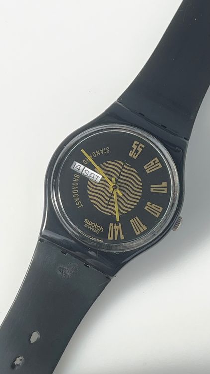 Schwarze Swatch Uhr, Swiss, Vintage, Unisex 1