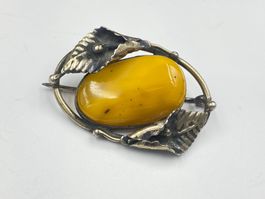 Antike Bernstein Silber Brosche Art Déco 1920er Jahre