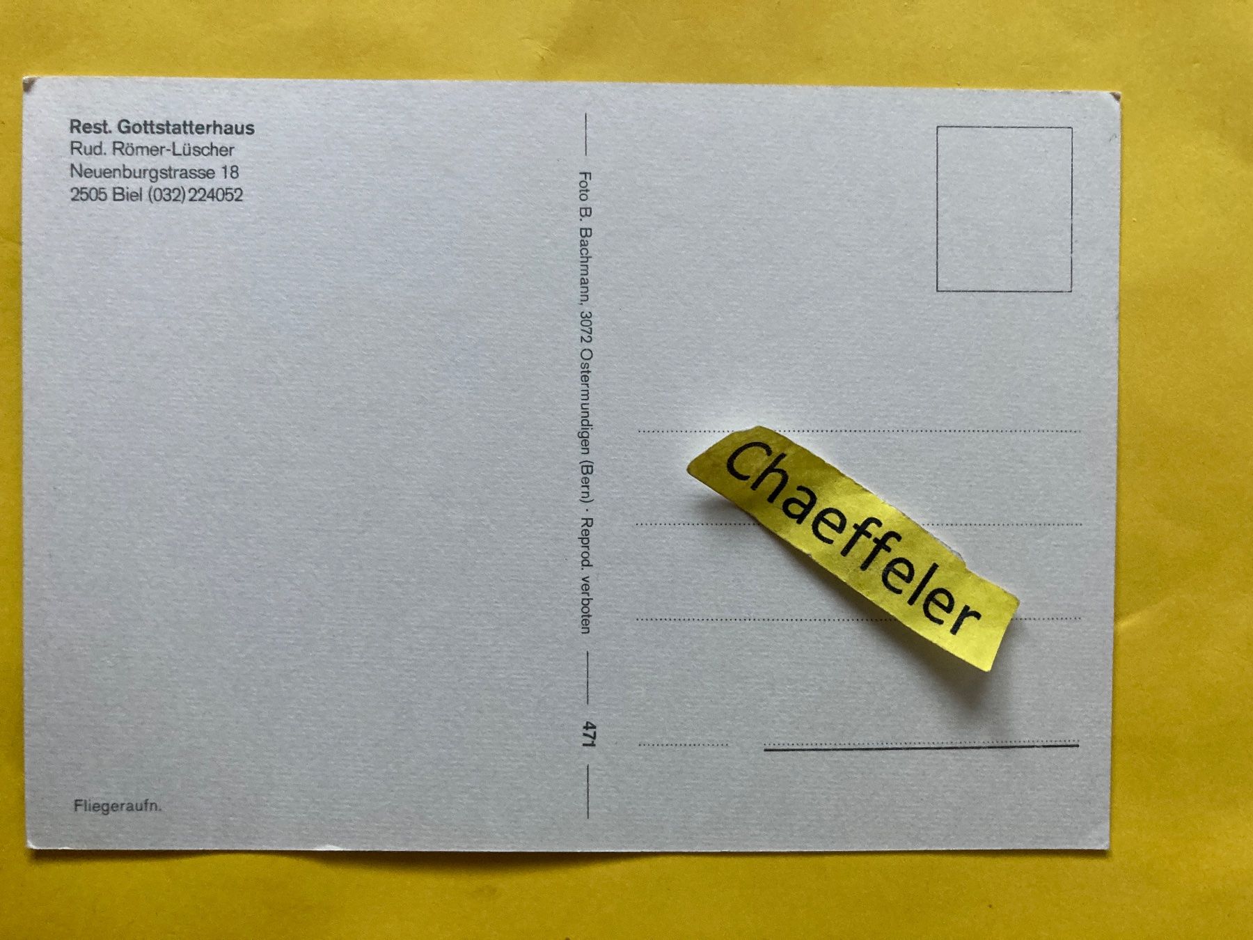 Cartoline postali: Rest, Gottstatterhaus, 2505 Biel – Usato da Zürich venduto da Chaeffeler 1
