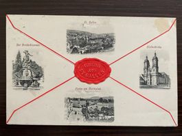 GRUSS AUS ST. GALLEN 4 Bilder, Siegel, SPEZIELL! 1906