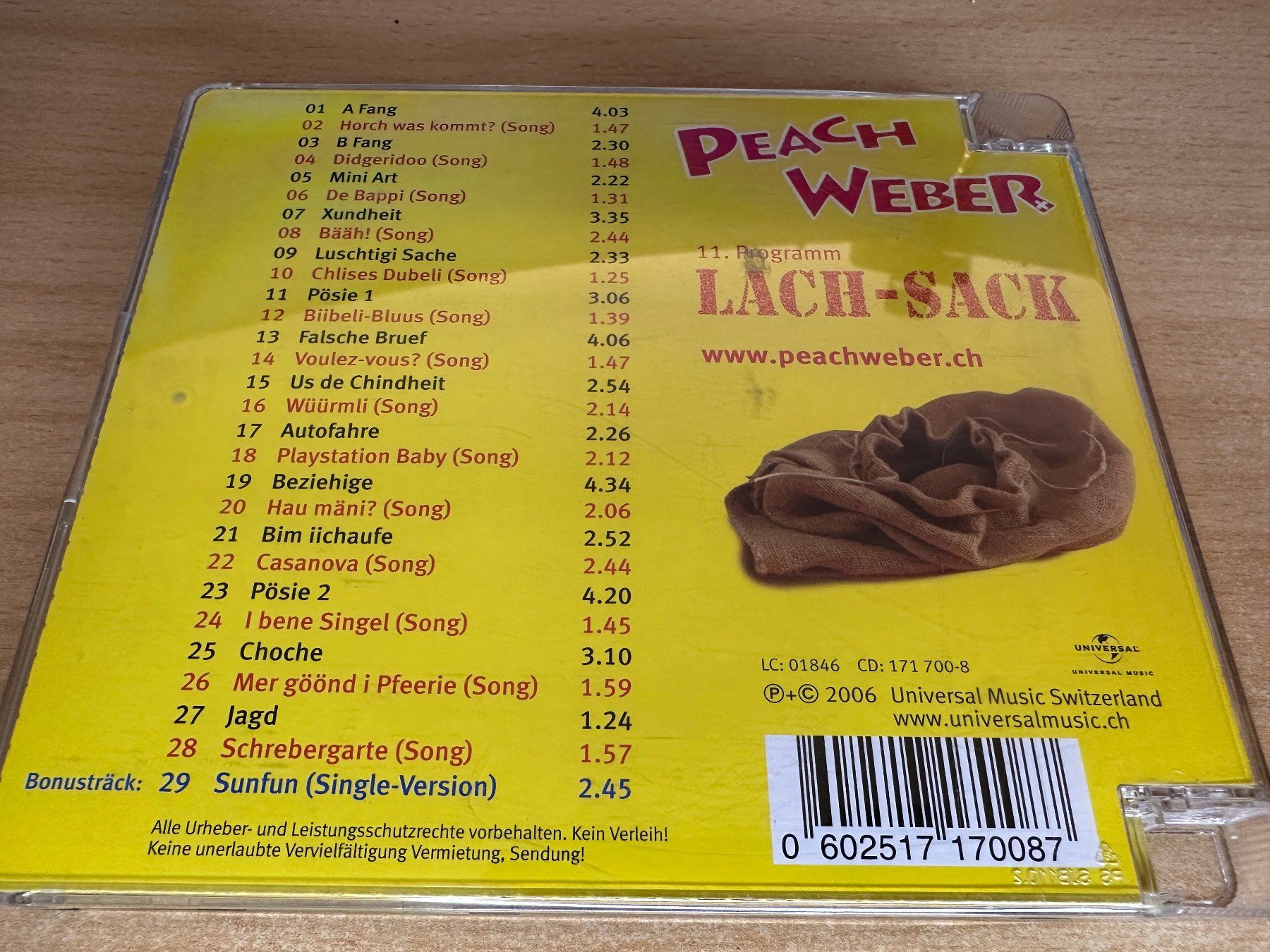 CDs: R6 Peach Weber – Lach-Sack – Gebraucht aus Rikon im Tösstal von Alpenmutz 1