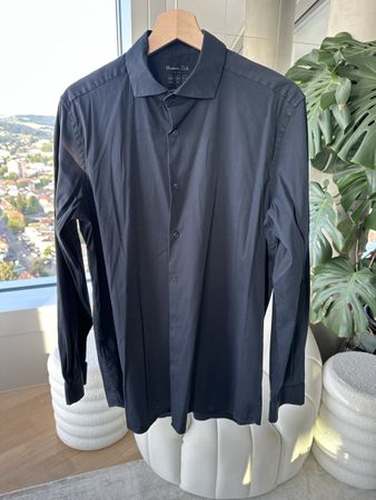Massimo Dutti Herren Hemd, Schwarz, Grösse L, Baumwolle
