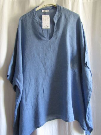 Gr. 56/64, Leinentunika Jeansblau, asymmetrischer Schnitt