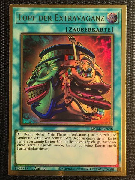 Yu-Gi-Oh! Sammelkarte „Pot Of Extravagance“ – MGED-EN046, Premium Gold Rare, 1. Auflage