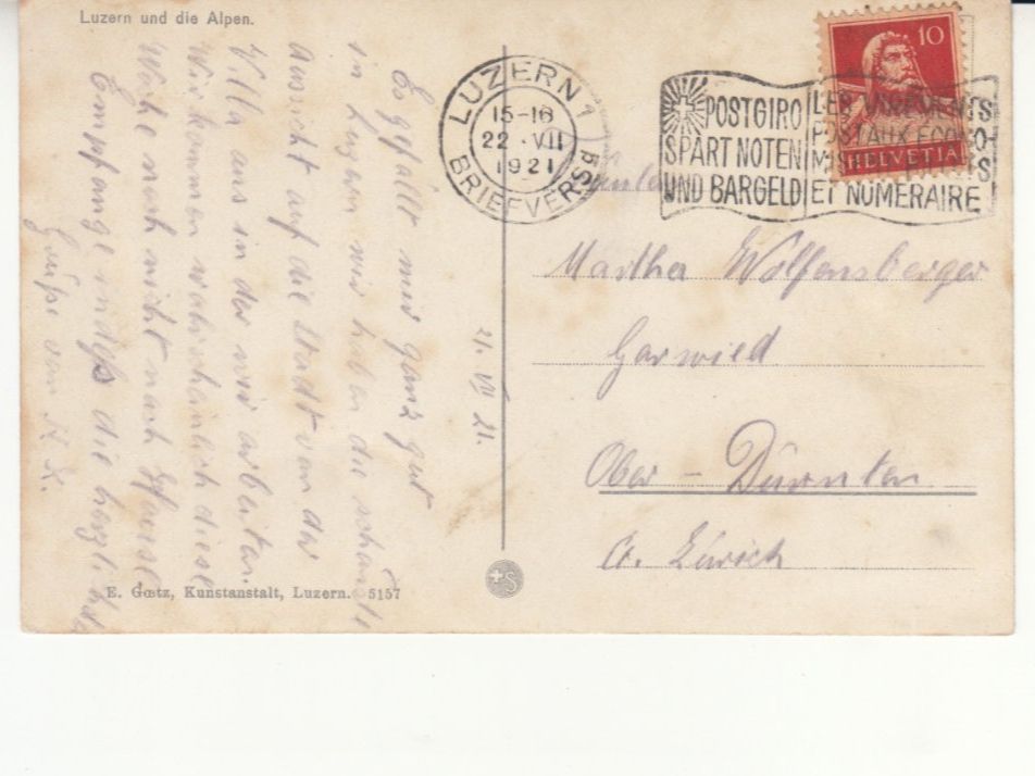 Ansichtskarten: Luzern 1921 – Gebraucht aus Bürglen TG von StampGraf 1