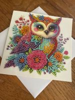 Karte-Grusskarte-Eule mit Blumen-Painting-Selfmade