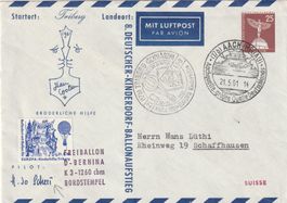 GS-Ballonpost Deutscher Kinderdorf Ballonaufstieg 1961