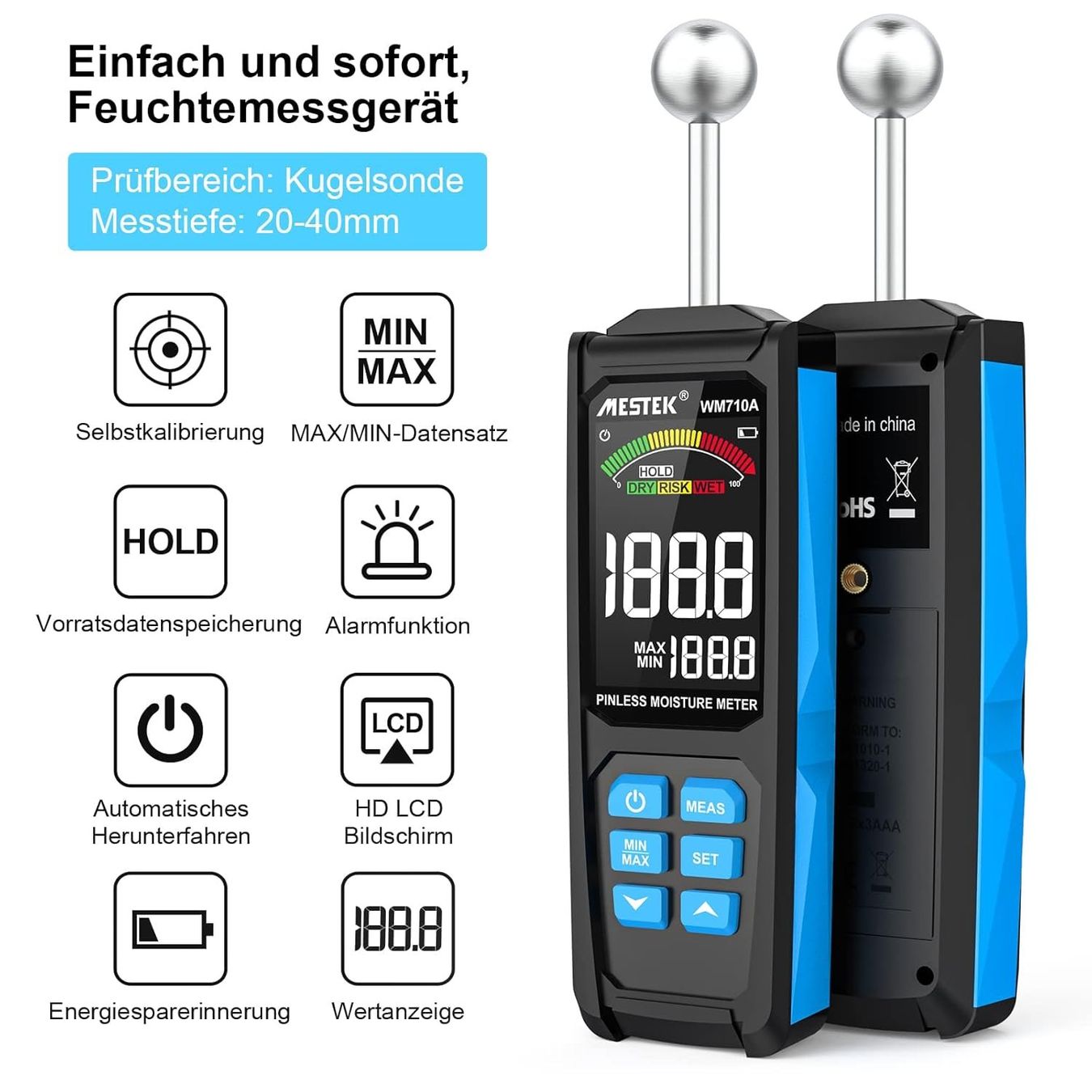 Messen: Pro Feuchtemessgerät kontaktlos mit Digitale LCD Display – Neu und originalverpackt aus Châtelaine von topshop.switzerland 1