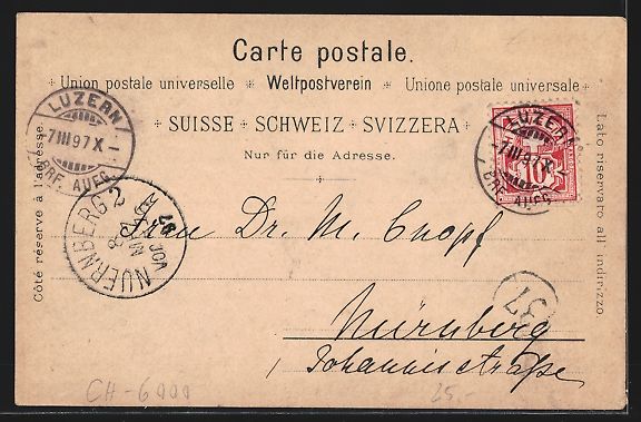 Cartoline postali: Luzern, Wasserthurm, Blick auf den Pilat – Usato da Berlin venduto da bartko-reher 1