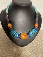 gros Collier bleu turquoise orange unique été vintage