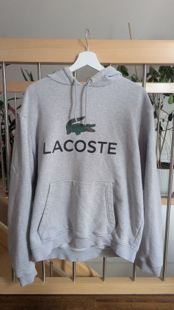 Lacoste Pullover grau Logo Kapuze Grösse L guter Zustand