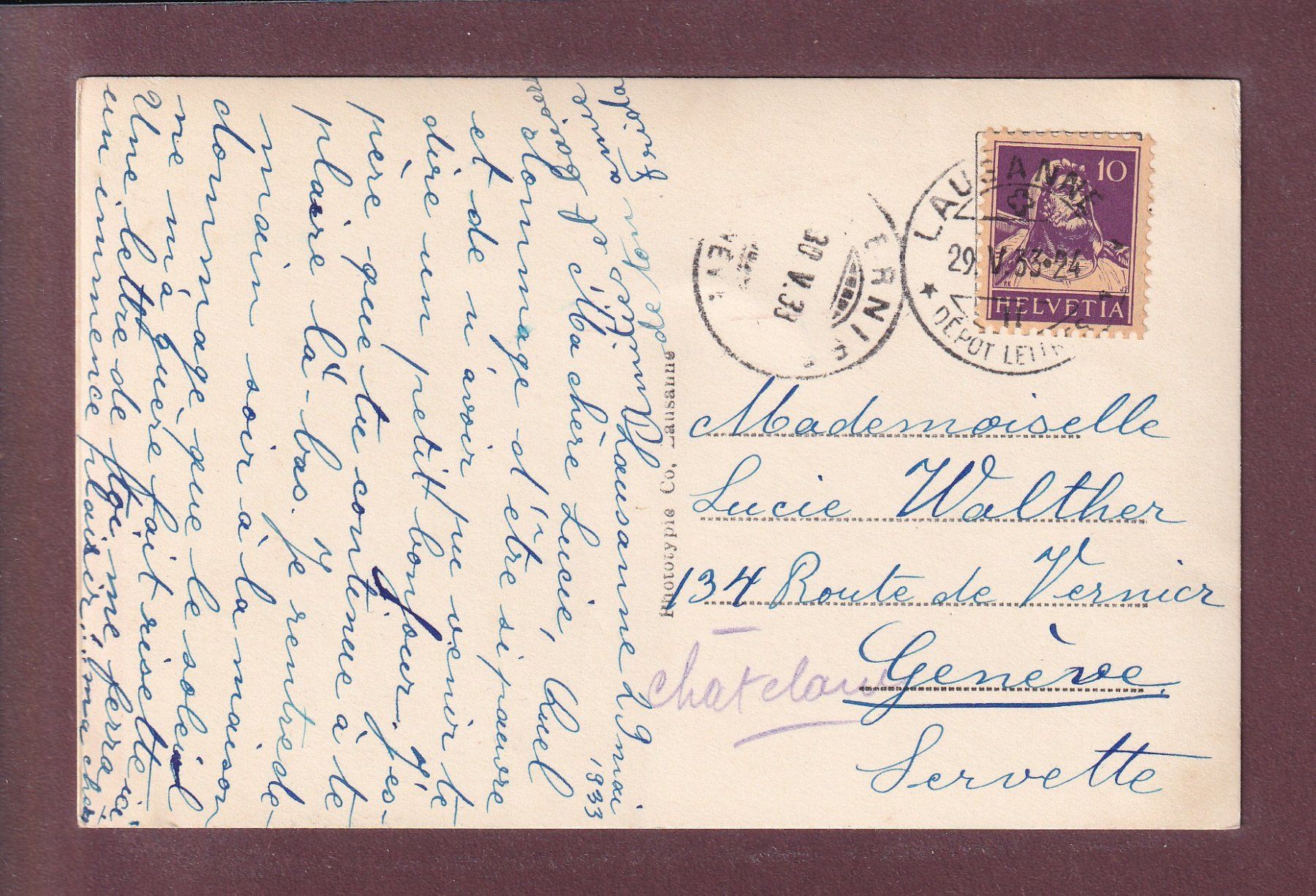 Cartes postales: LAUSANNE - Gare - Tram - 1933 – D'occasion à Pully par nicecards 1