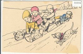 Kinder beim Schlittlen - coloriert  (beschnitten)