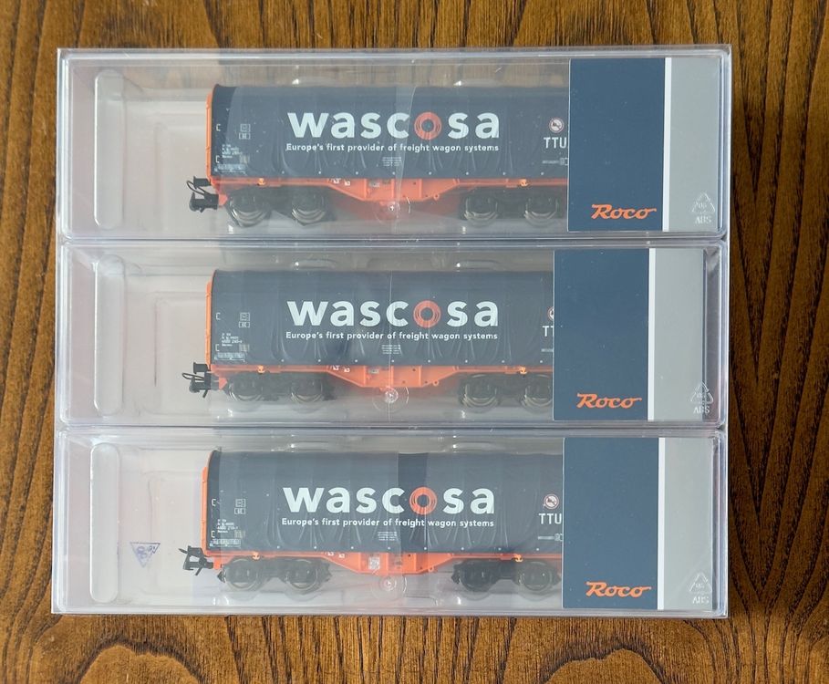 ROCO 76009 Set 3 Schiebeplanenwagen Wascosa DC (Neu und ...
