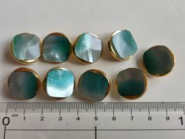 9 Knöpfe, goldig türkis, 15mm