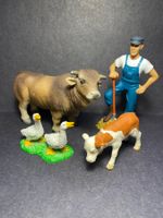 Bully handbemalte Bauernhof Figuren - Bauer Stier Kalb Gänse