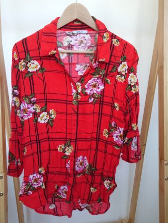 Damen Bluse HOLS Gr. L Rot geblümt 100%