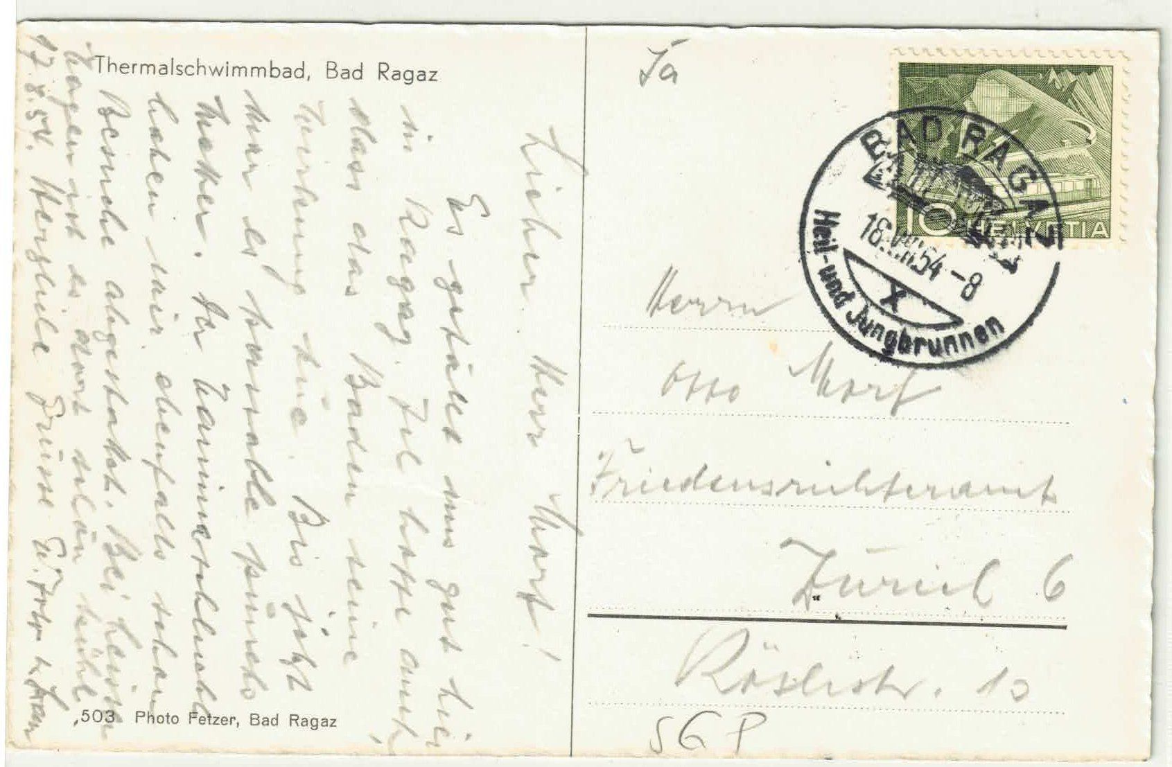 Cartoline postali: Thermalschwimmbad - Bad Ragaz - animee – Usato da Ettingen venduto da Kartenplanet 1