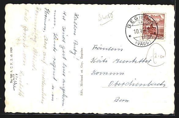 Cartoline postali: AK Begnins, Château de Cottens, 1946 – Usato da Berlin venduto da bartko-reher 1