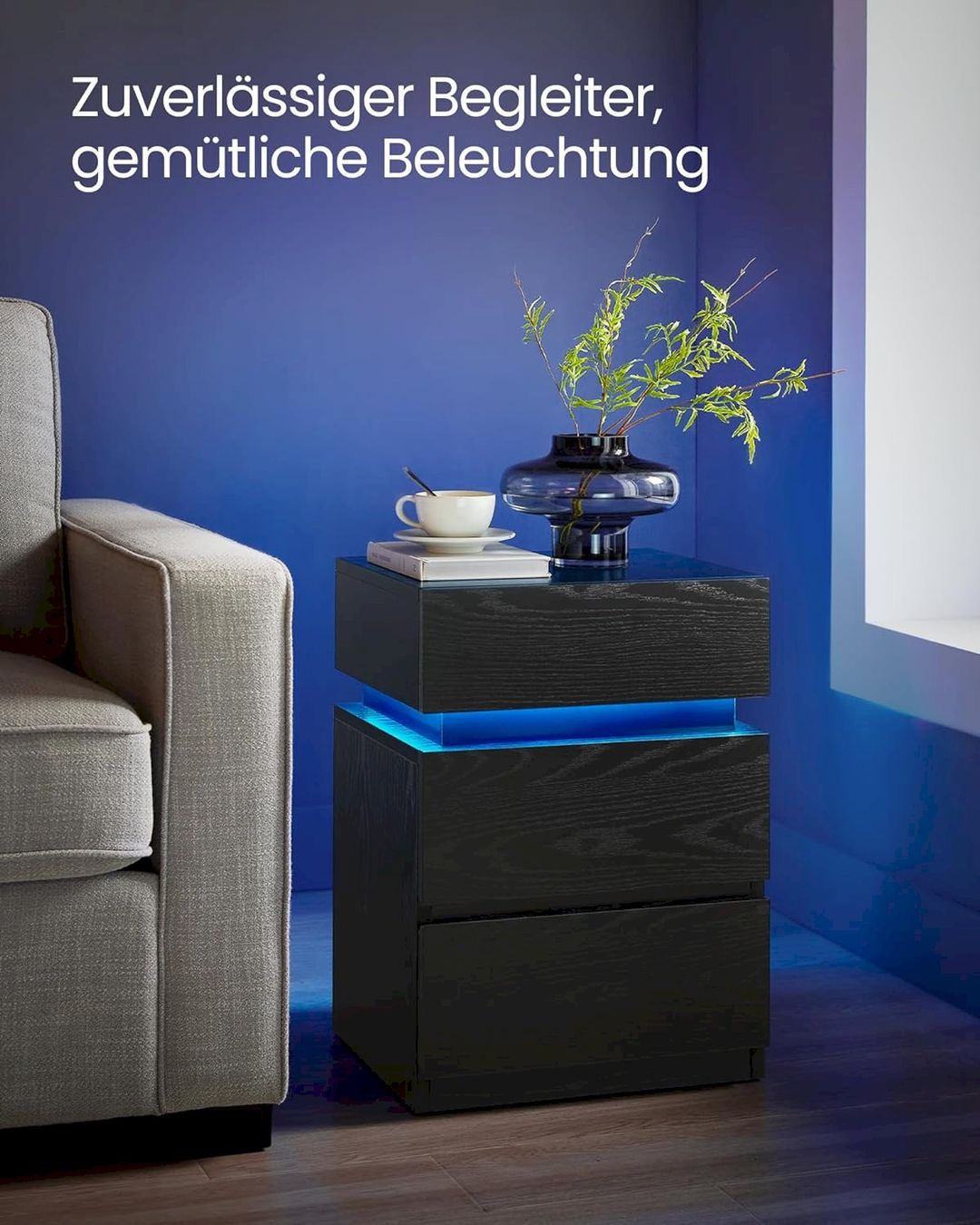 Comodini: VASAGLE Nachttisch mit LED-Beleuchtung – Nuovo e nell'imballaggio originale da Bottighofen venduto da zaap 6