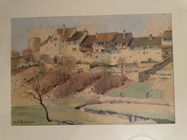 Wilhelm Friedrich Burger, Regensberg, Aquarell, gerahmt
