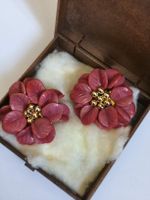 Ohrclips Blumen rot goldfarbene Details ca 5 cm