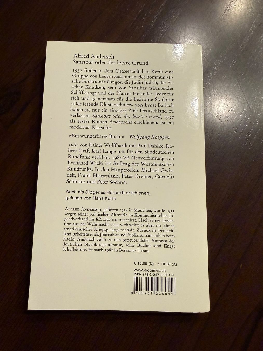 Livres: Alfred Andersch Sansibar oder der letzte Grund gebraucht – D'occasion à Langenbruck par caro_linej 1