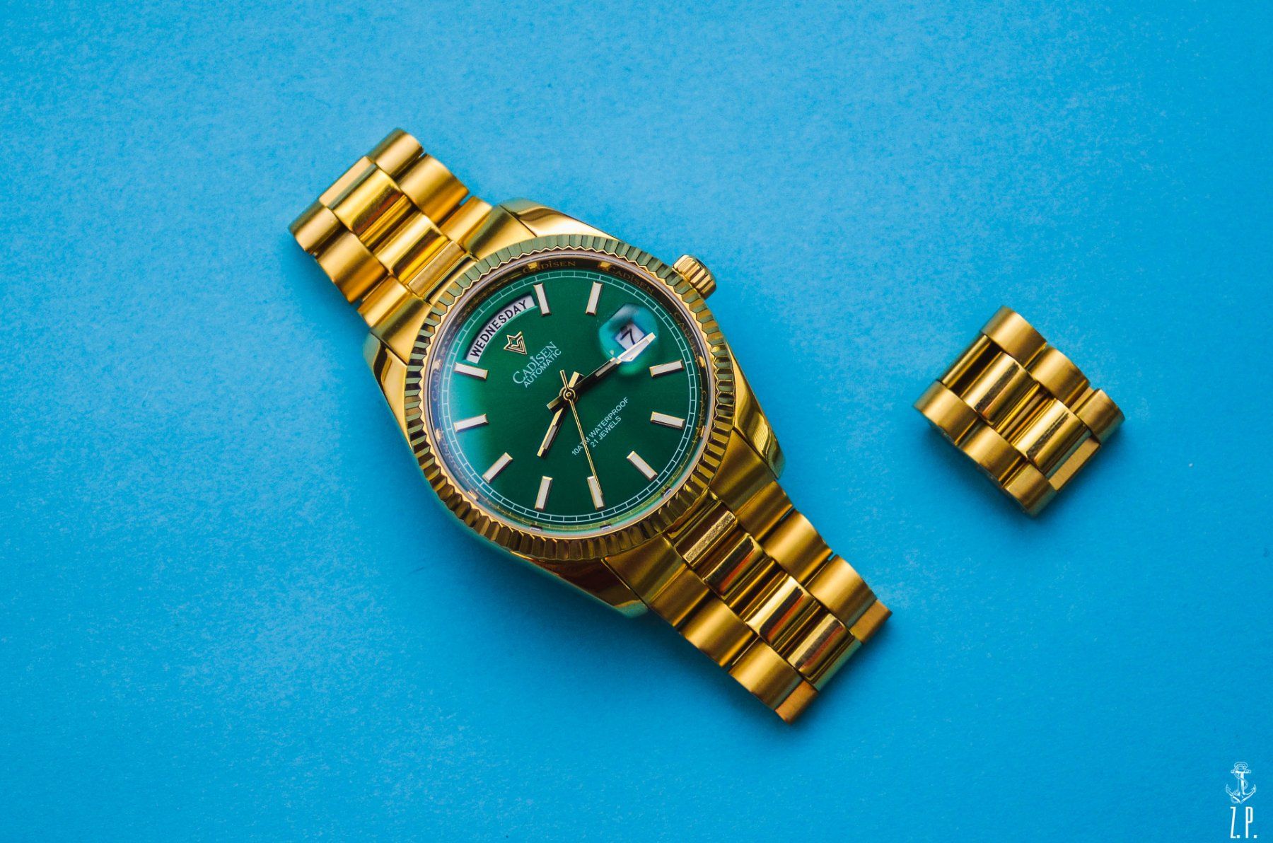 cadisen-day-date-gold-with-green-dial-automatic-herren-uhr-gebraucht