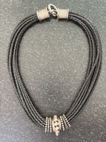 Edles Statement-Collier – 925 Silber & schwarzes Leder 48cm